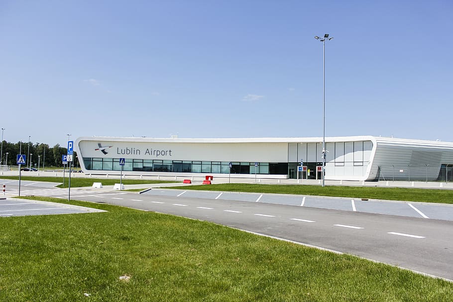 airport, lublin, terminal, tickets, fly, grass, architecture
