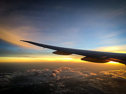 Flight, Clouds, Travel, Aircraft, sky, selva marine, mood, sunset HD wallpaper