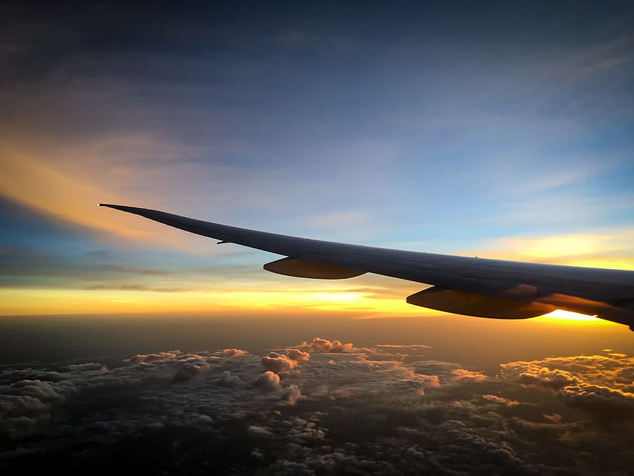 Flight, Clouds, Travel, Aircraft, sky, selva marine, mood, sunset HD wallpaper