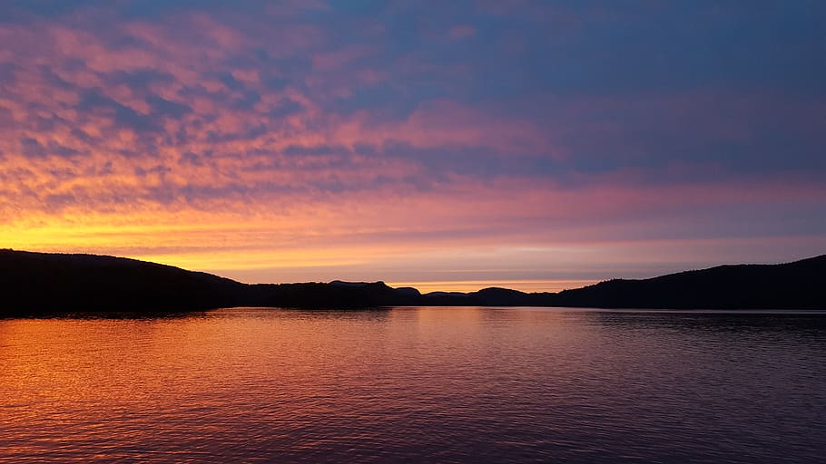 sunset, lake, red, mountain, sky, beauty in nature, scenics - nature HD wallpaper