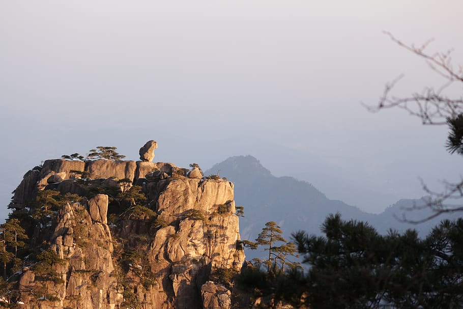 huangshan, monkey view of the sea, nature, sky, rock, outdoor, HD wallpaper