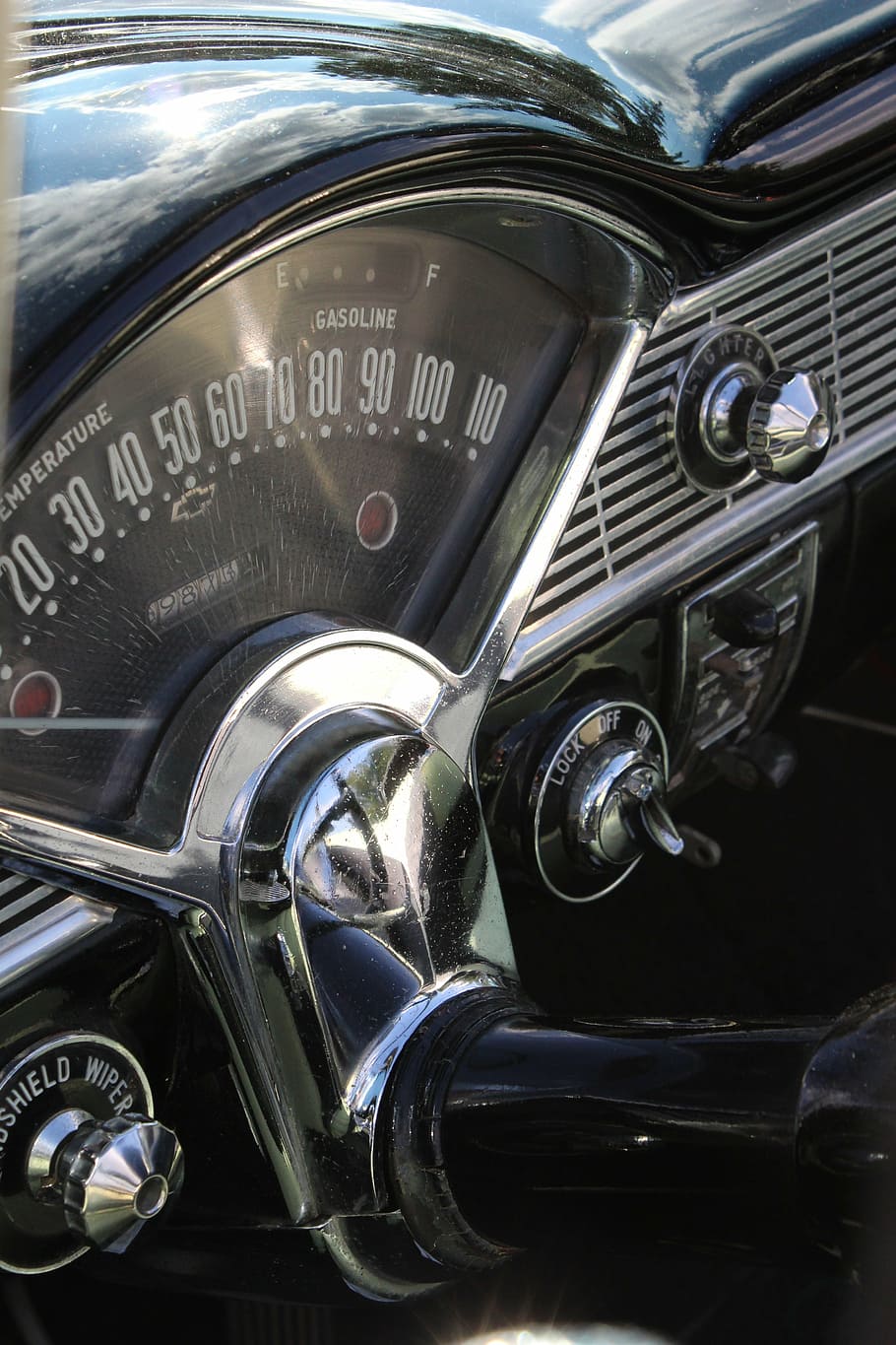 dashboard, interior, gauge, metal, chrome, vintage, vehicle HD wallpaper