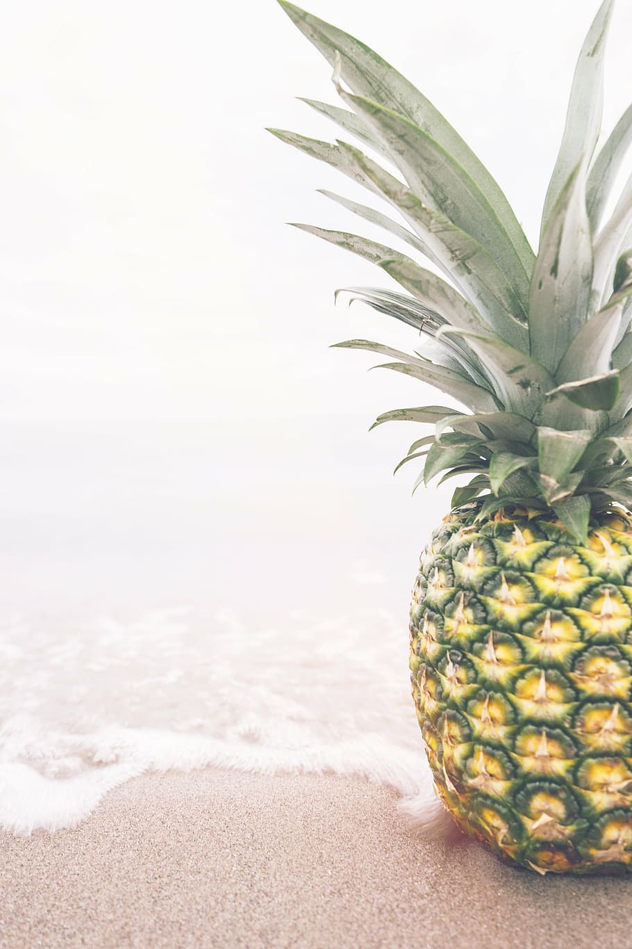 yellow and green pineapple fruit, food, sand, beach, tropical HD wallpaper
