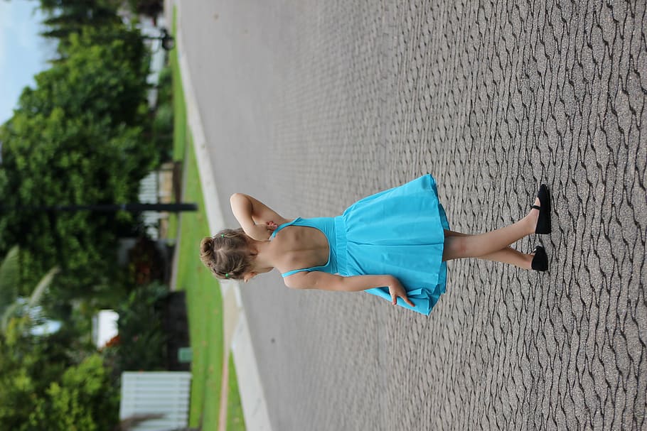back view, beautiful, child, cute, dress, girl, kid, park, person HD wallpaper