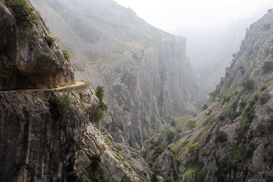 path, mountain, mountain landscape, scenics - nature, fog, rock HD wallpaper