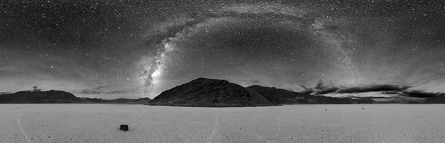360 degree astrophotography view of Racetrack Playa at Death Valley National Park, Nevada