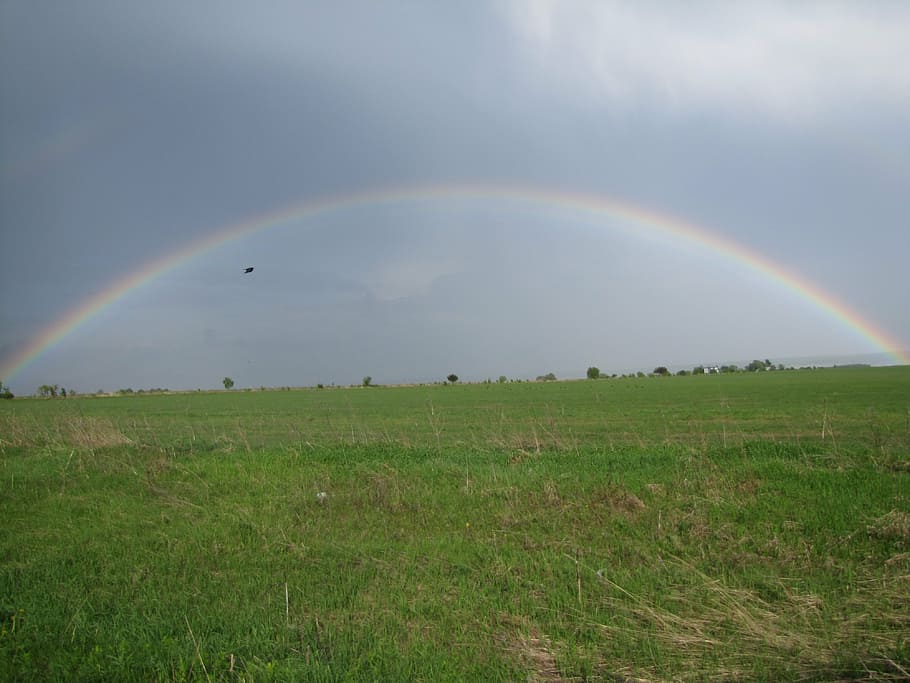 rainbow, nature, weather, beauty in nature, grass, scenics - nature HD wallpaper