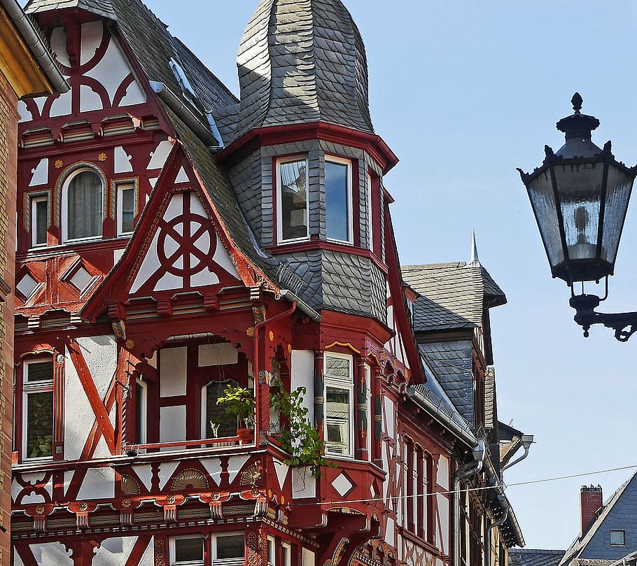 old town, truss, facade, gable, lantern, lahn at marburg, upper town HD wallpaper