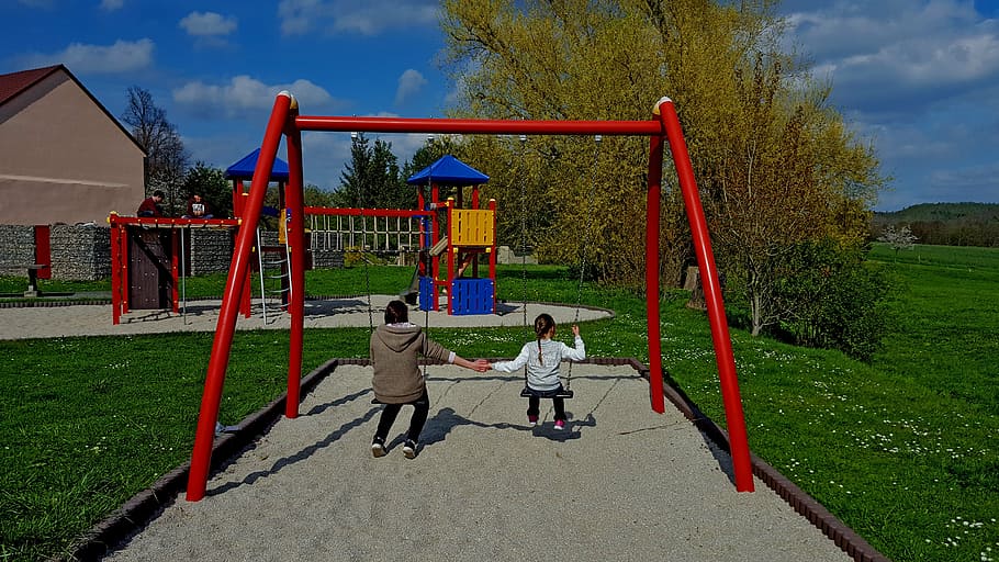 swing, mother, child, spring, motherly love, mother child, childhood HD wallpaper