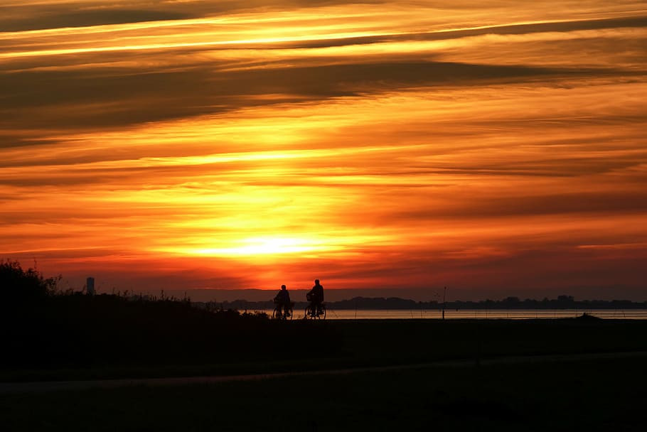 sunset, wadden sea, north sea, watts, evening sky, nordfriesland, HD wallpaper