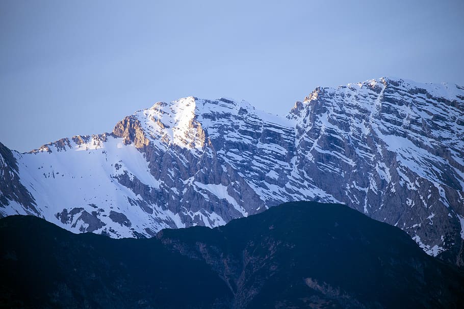 mountain range, austria, tirol, landscape, snow, blue sky, early evening, HD wallpaper