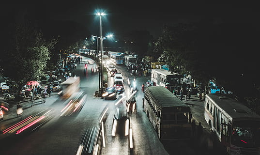 panning photo of road, time-lapse photography of cars on asphalt road HD wallpaper