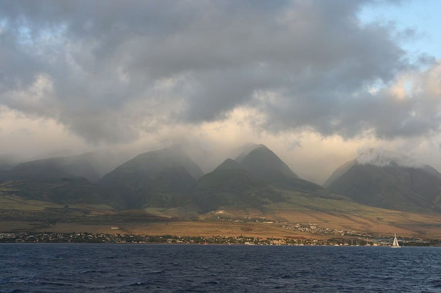 Clouds, Maui, Dark, Mountains, Hawaii, beach, ocean, nature HD wallpaper