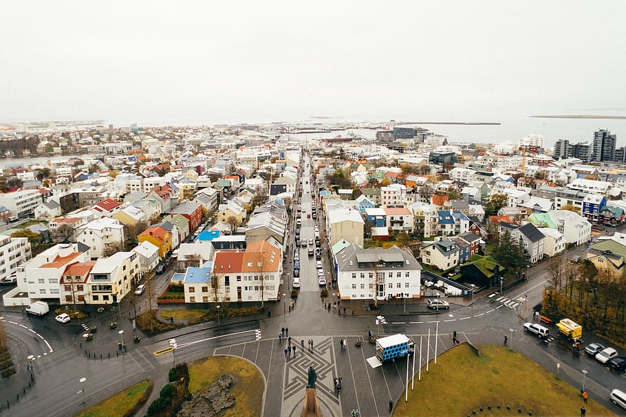 bird's-eye view of city and road, birds, photography, urban HD wallpaper