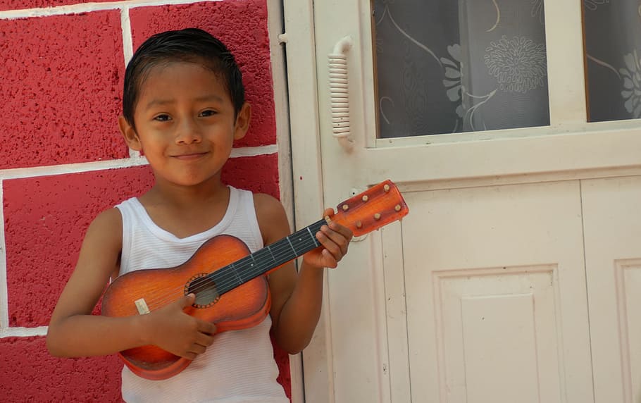 child, guitar, childhood, one person, music, front view, musical instrument HD wallpaper