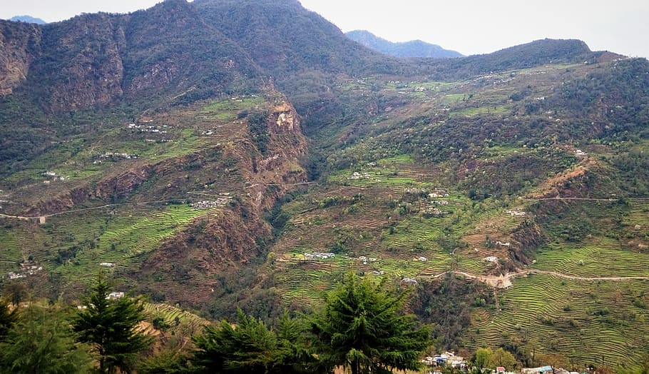 india, himalayan mountains, highland, hills, villages, green hills, HD wallpaper