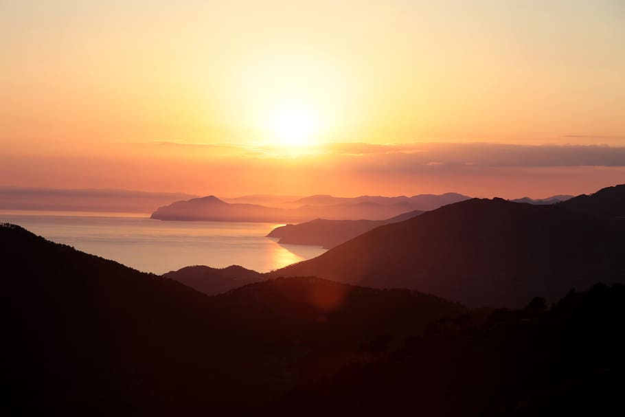 landforms along body of water during sunset, italy, landscape, HD wallpaper