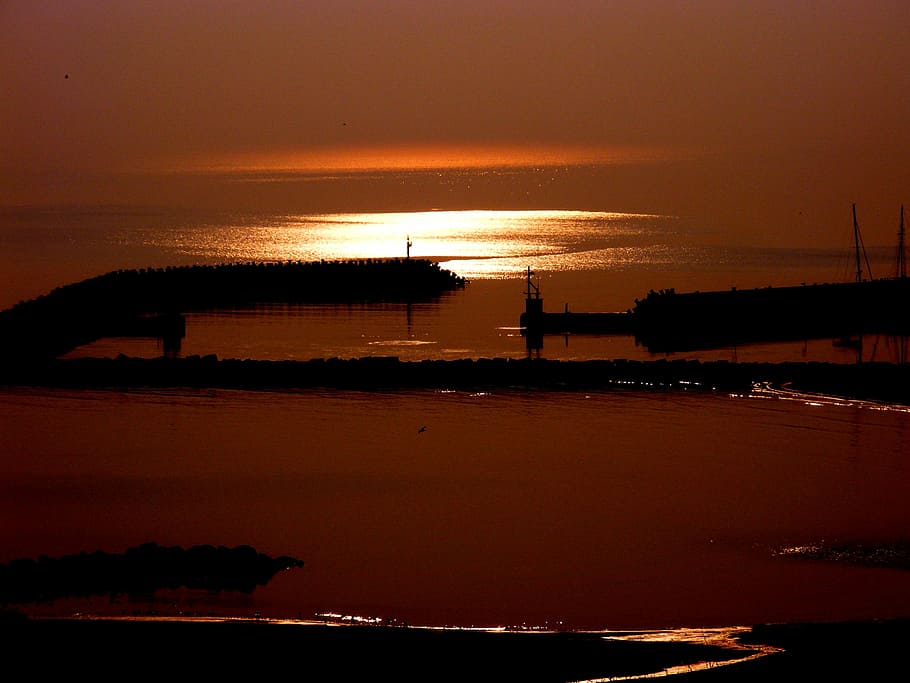 sun, sky, red, waves, cloud, stones, great, sunset, sea, dusk HD wallpaper