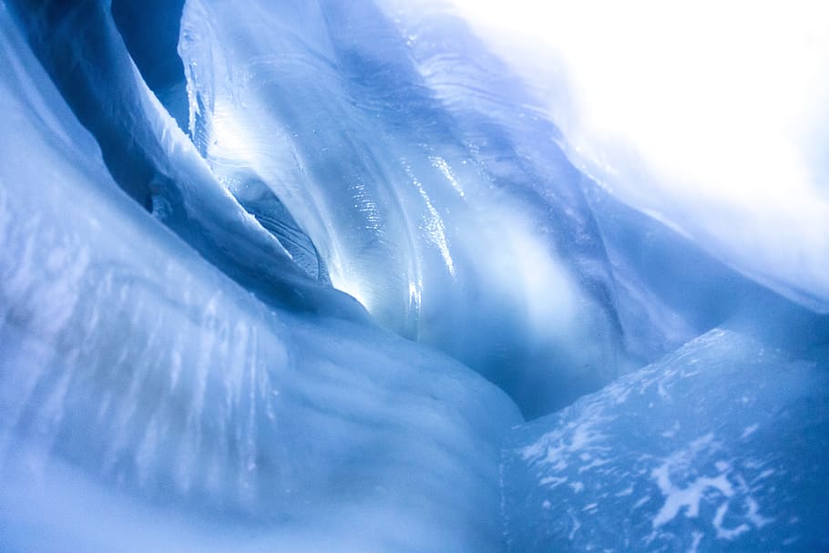 photography of water, ice, cave, blue, snow, cold, winter, mountain HD wallpaper