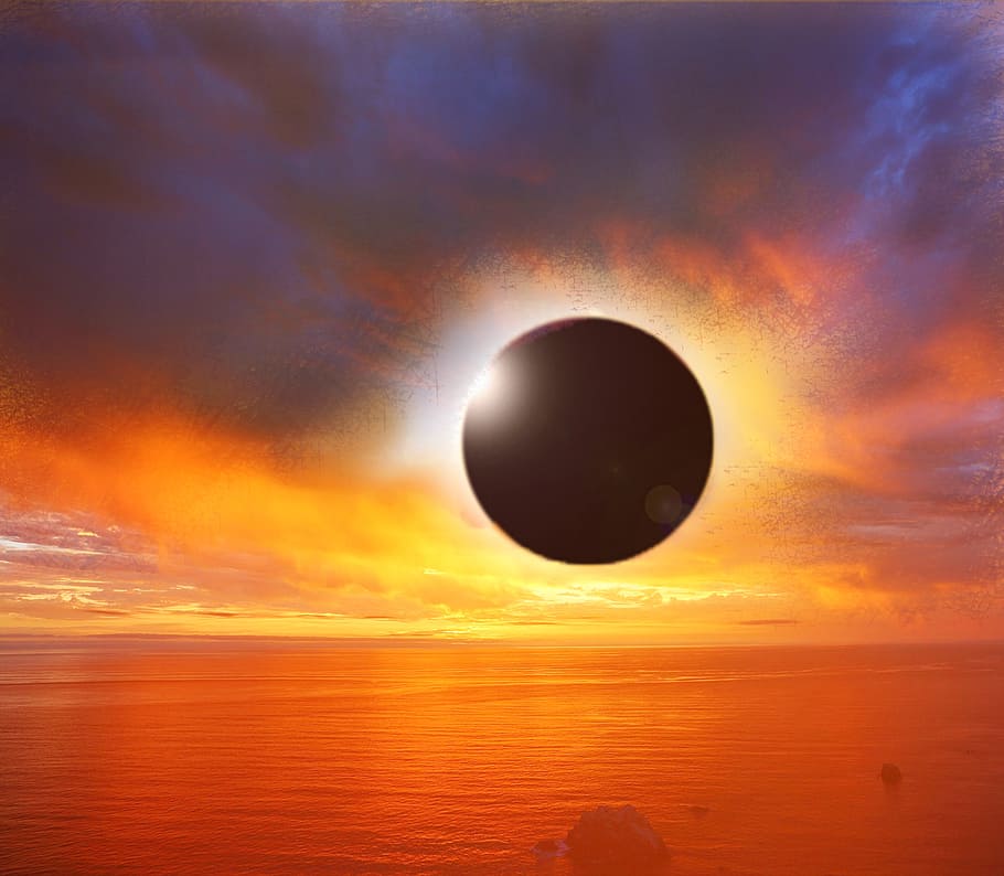 photo of golden hour, solar eclipse, sunset, sky, planet, universe HD wallpaper
