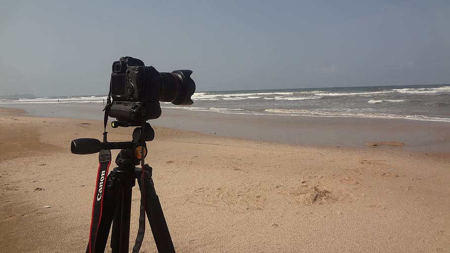 Camera, Canon 6D, Tripod, Beach, Water, sea, ocean, nature HD wallpaper