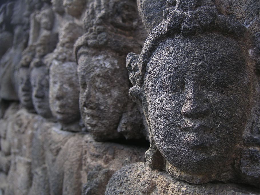 sculpture, faces, stone figure, head, asia, indonesia, human representation HD wallpaper