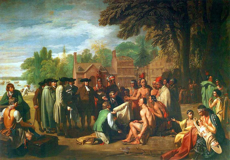 Penn signs treaty with the Indians in Philadelphia, Pennsylvania