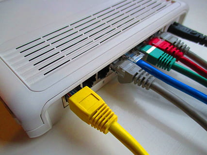assorted-colored wires connected through gray router, Network, Switch HD wallpaper