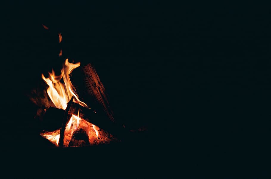 fire, bonfire, camping, dark, night, burning, flame, fire - natural phenomenon HD wallpaper
