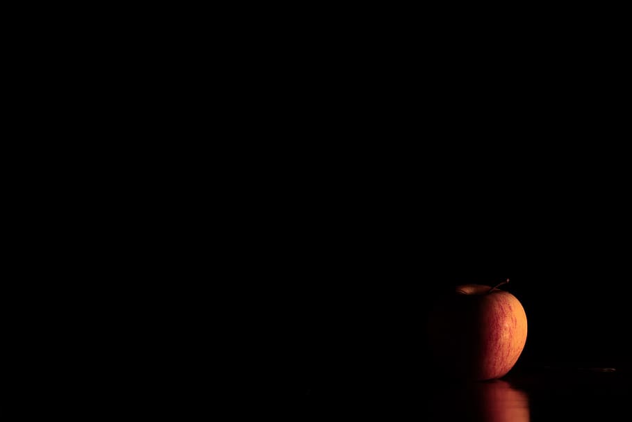 apple, shadow, fruit, food and drink, healthy eating, black background HD wallpaper