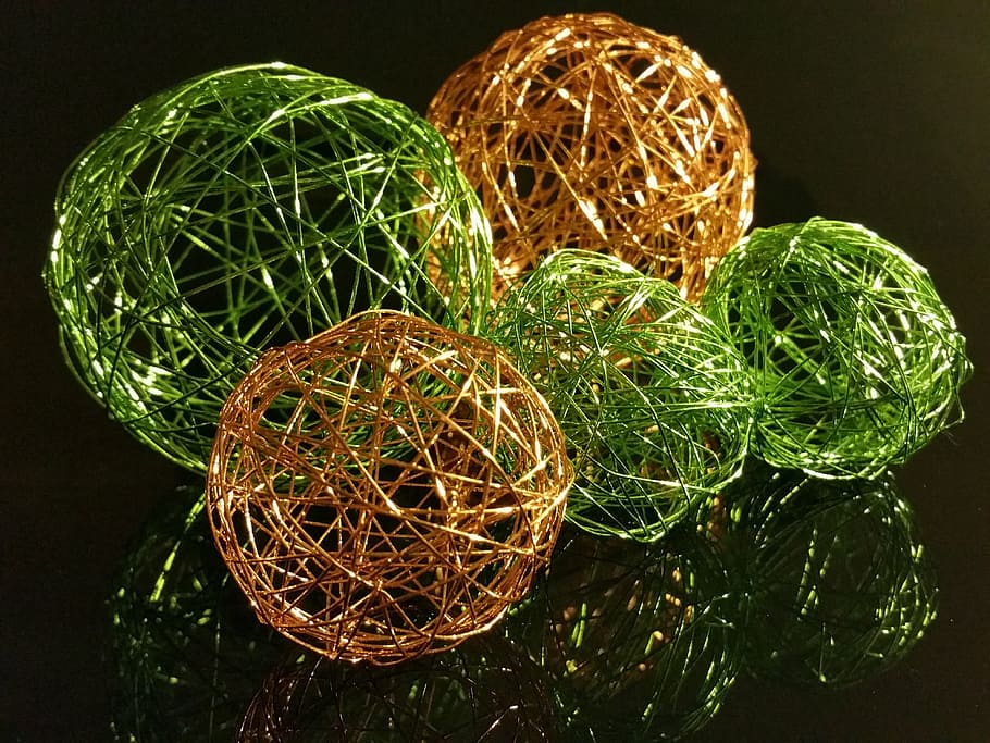 ball, wire, green, orange, decoration, background, wire mesh HD wallpaper