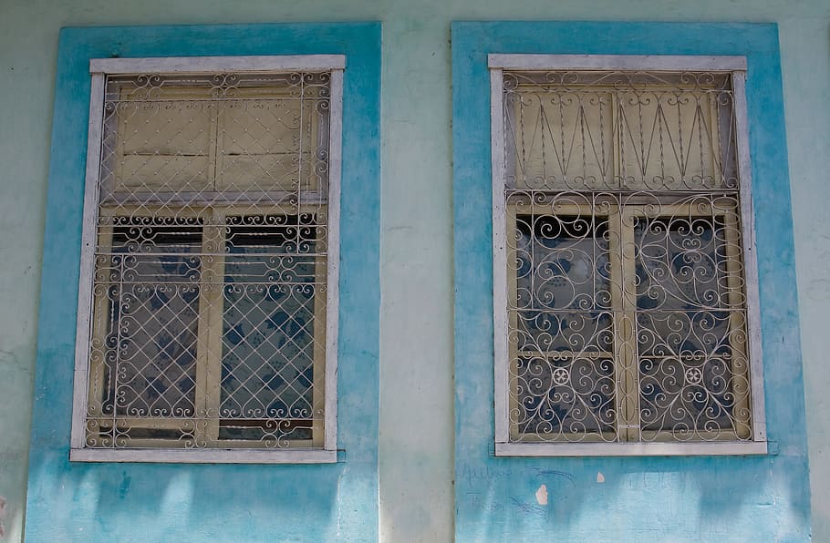 A pair of blue window details from Old Havana, Cuba. Image captured with a Canon DSLR HD wallpaper