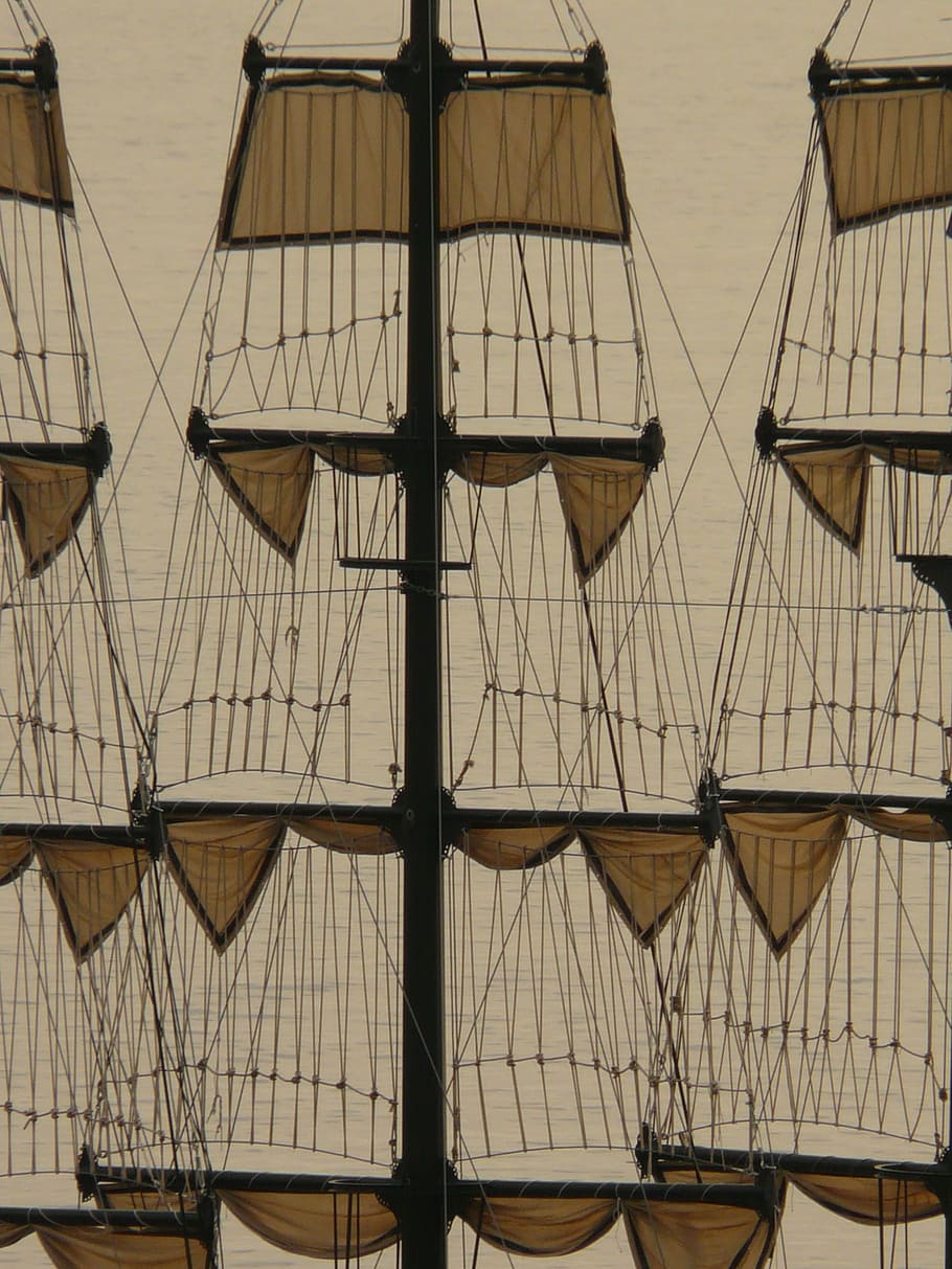 black and brown ship in sea, sail, sailing vessel, hoist, hoisted, HD wallpaper