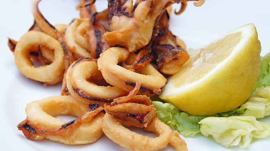 calamari, fish, food, meal, food and drink, fast food, french fries, HD wallpaper