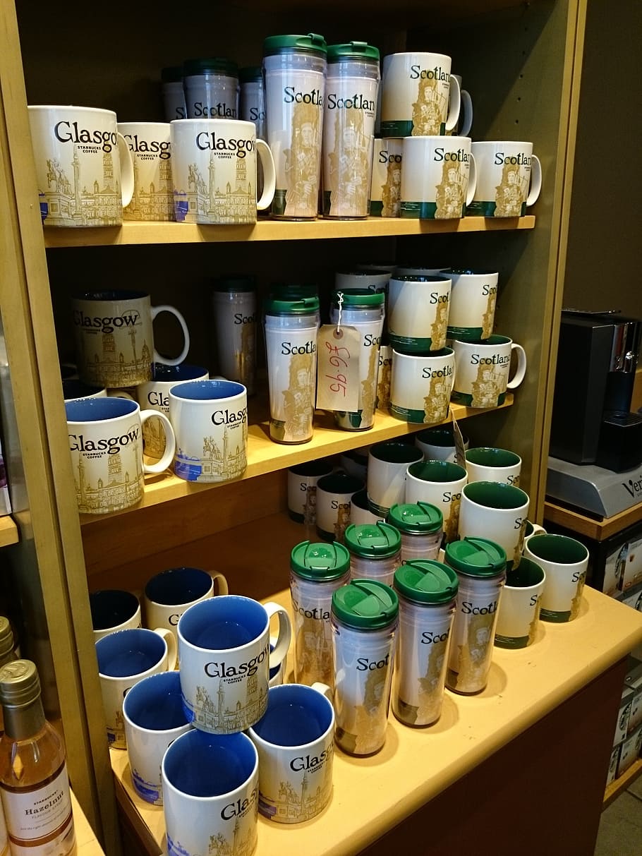 cup, starbucks, frame, shelf, large group of objects, container HD wallpaper