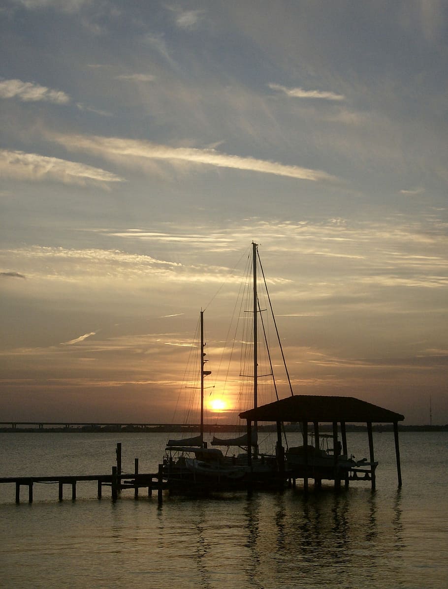 Sunset, Evening, Florida, View, sunset view, boat on a river HD wallpaper