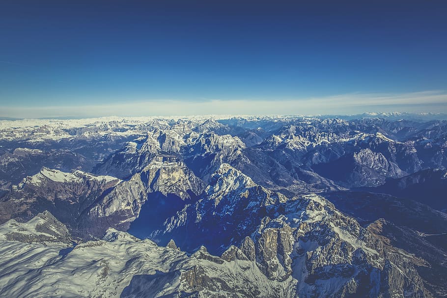 brown mountains under blue clouds, aerial view, cold, landscape HD wallpaper