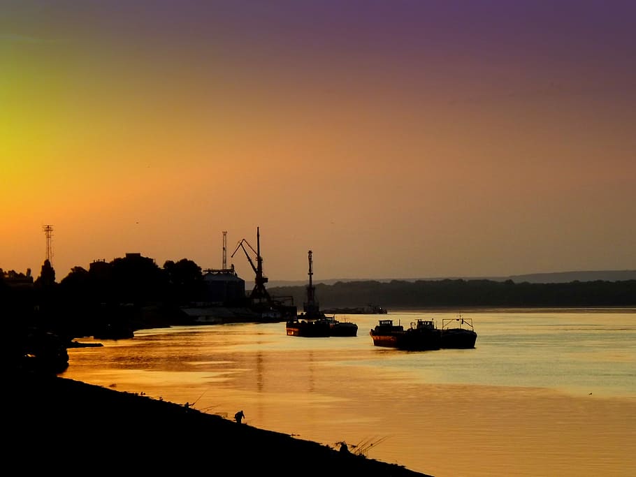 East, Steamer, River, Cloud, sky, red, sea, sunset, freight transportation HD wallpaper