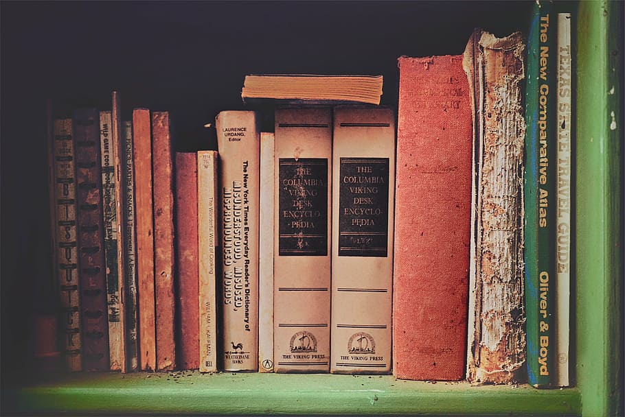 assorted textbook on rack, pile, books, green, wooden, shelf HD wallpaper