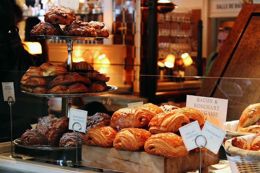 Pasteries and Bread shop, food, photos, public domain, window, HD wallpaper