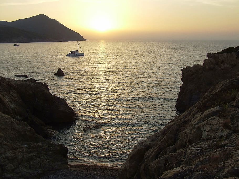 sunset, sea, corsica, coastline, nature, rock - Object, water HD wallpaper