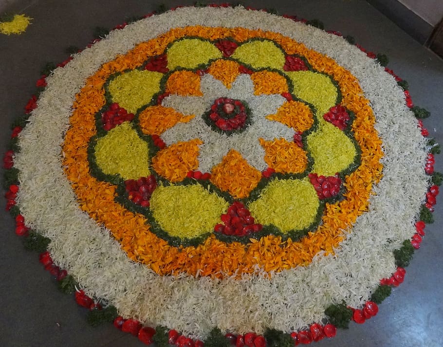 Flowers, Rangoli, Indian, Custom, indian custom, decoration, HD wallpaper