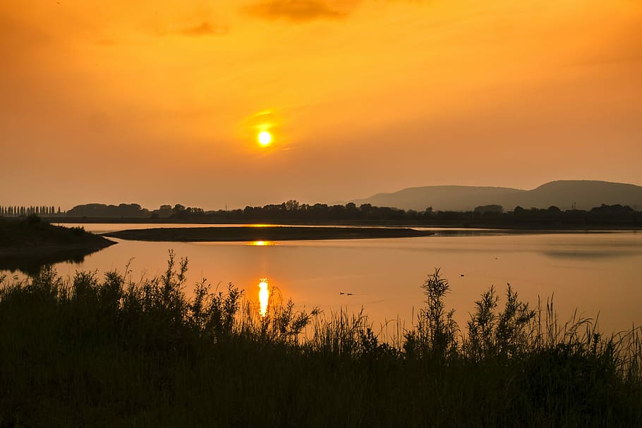 Landscape, Pond, Twilight, Sun, sunset, reflection, lake, scenics HD wallpaper