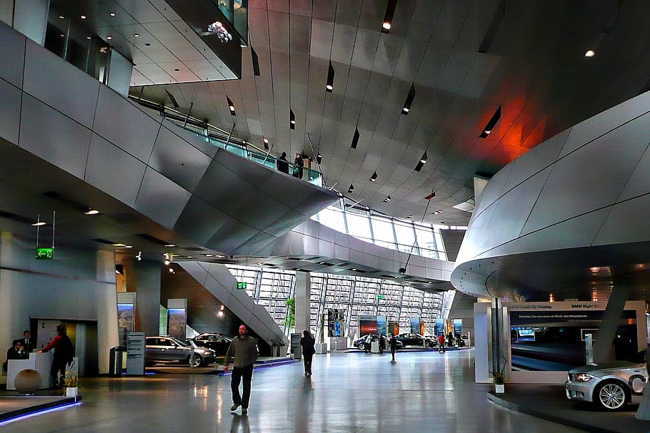 bmw museum, interior, hyper modern, daring architecture, building HD wallpaper
