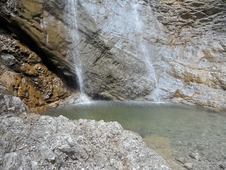 waterfall, pool, water basin, flow, mountains, allgäu, schleierfall HD wallpaper