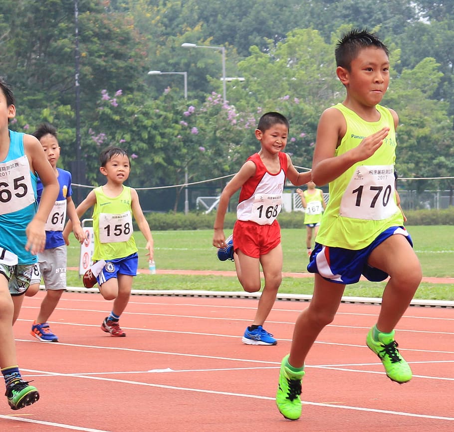 running, kids, sport, athlete, young, track, children, competition