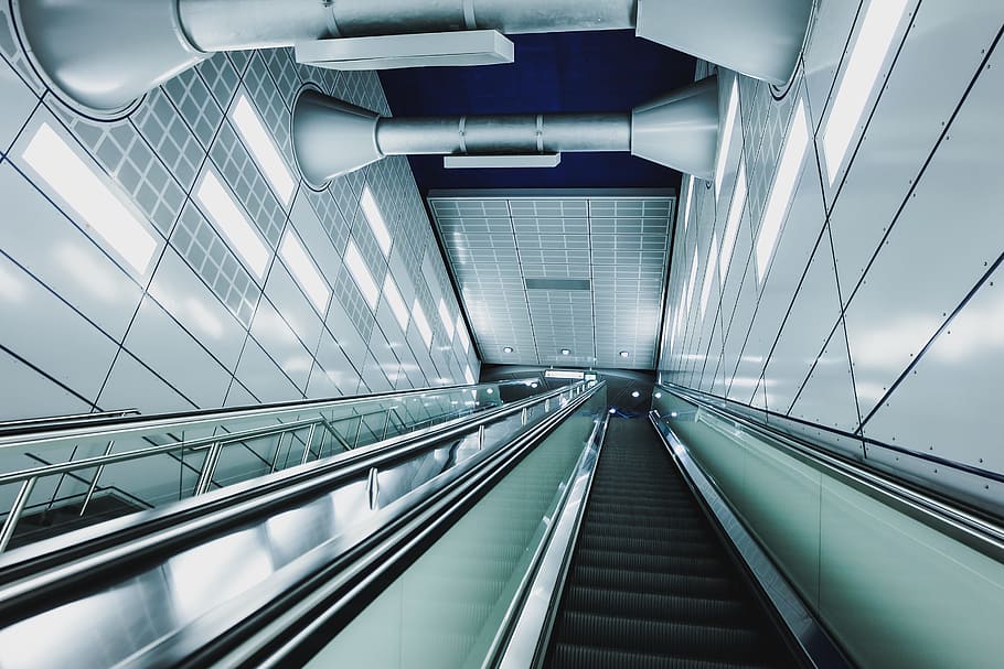 architecture, building, infrastructure, escalator, down, up HD wallpaper