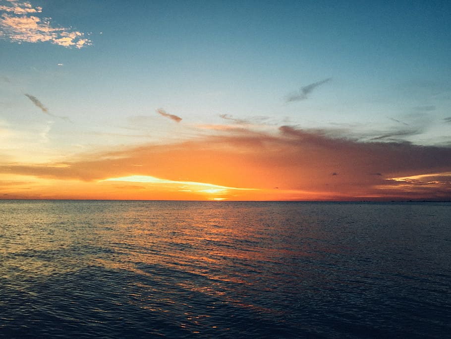 light, sea, dawn, nature, backlit, beach, clouds, dusk, evening HD wallpaper