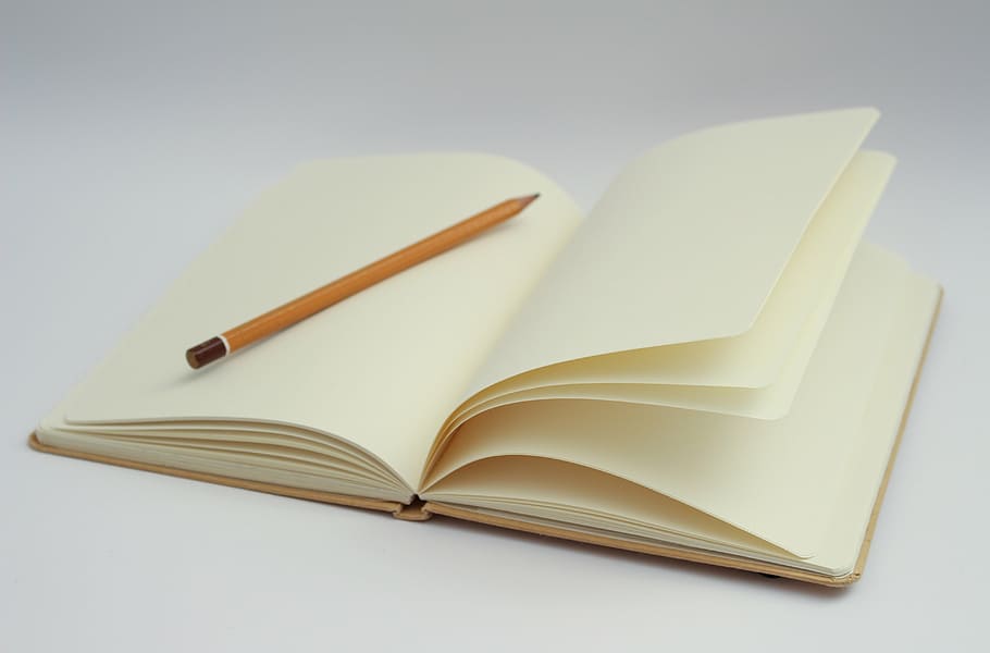 white open notebook and pencil photo, writing, blank page, beginning HD wallpaper