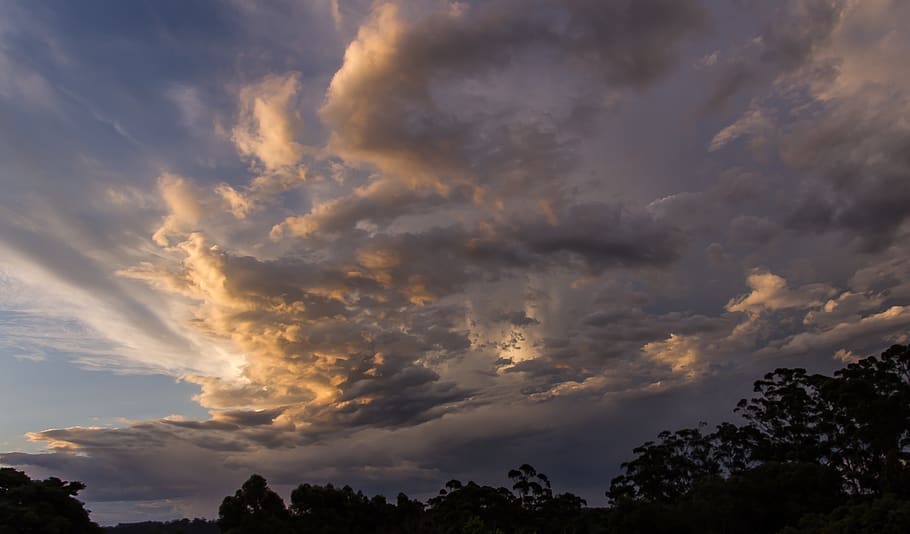 sky, clouds, sunset, blue, white, dramatic, horizon, australia HD wallpaper